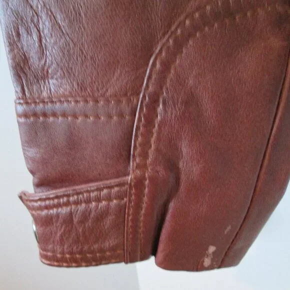 Cognac Leather Biker Style Jacket - Quilted Shoulder Sz XS - Picture 12 of 12